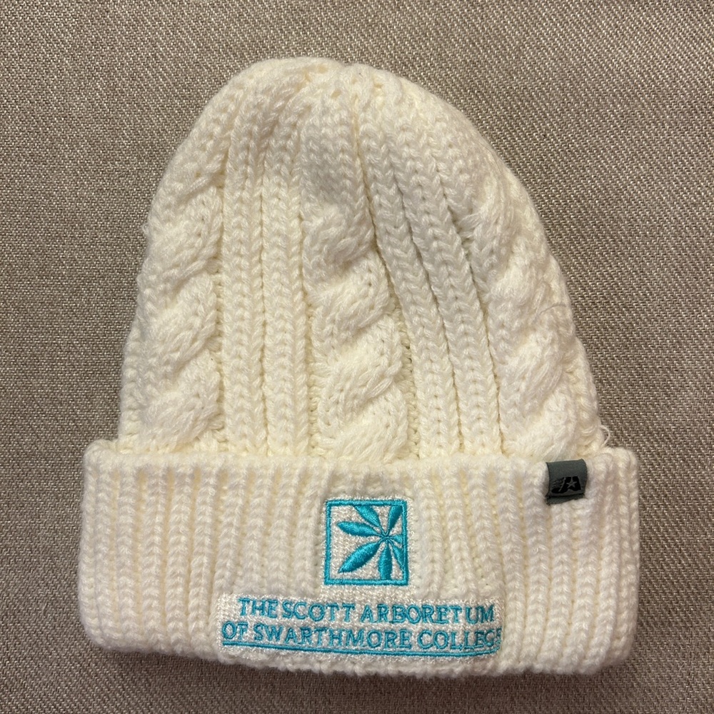 White Cable Knit Beanie with Embroidered Logo